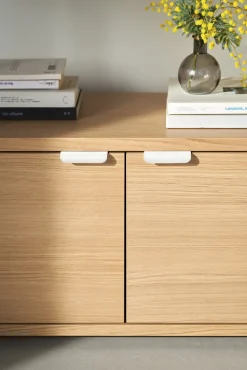 Console basse avec 4 portes en bois éco-certifié et acier blanc crème 50x164cm Unit - TIPTOE