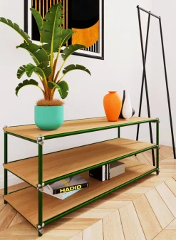 Console en bois et acier vert 130x50x53cm - Custom Form