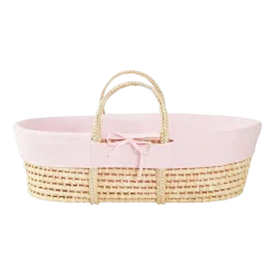 Couffin en fibres naturelles et revêtement rose Moses - Happy Moses