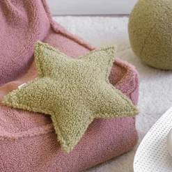 Coussin étoile en sherpa bouclé matcha 37x40x10cm Cushion - Wigiwama