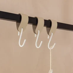 3 crochets en cuir beige et acier blanc 10x5x2,5cm - Metallbude