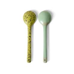 2 Cuillères de service en grès jaune et vert 6x23,5x3cm Vaisselle 70s - HKLiving