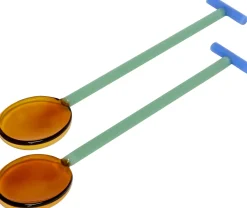 2 Cuillères de service en verre orange et vert Crave - Hübsch