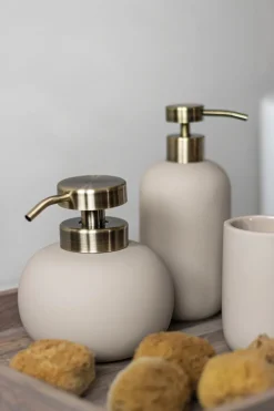 Distributeur de savon en céramique sable H13 cm Lotus - Mette Ditmer
