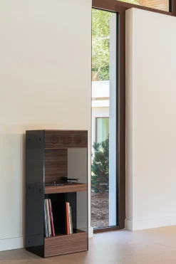 Enceinte hifi et platine vinyle en noyer 44x34x105cm Pr alta - La boite concept