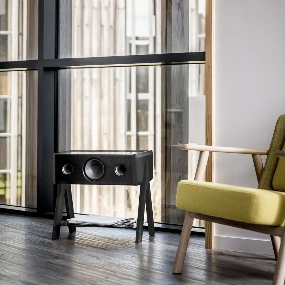 Enceinte noire avec pieds en chêne Cube - La Boite concept