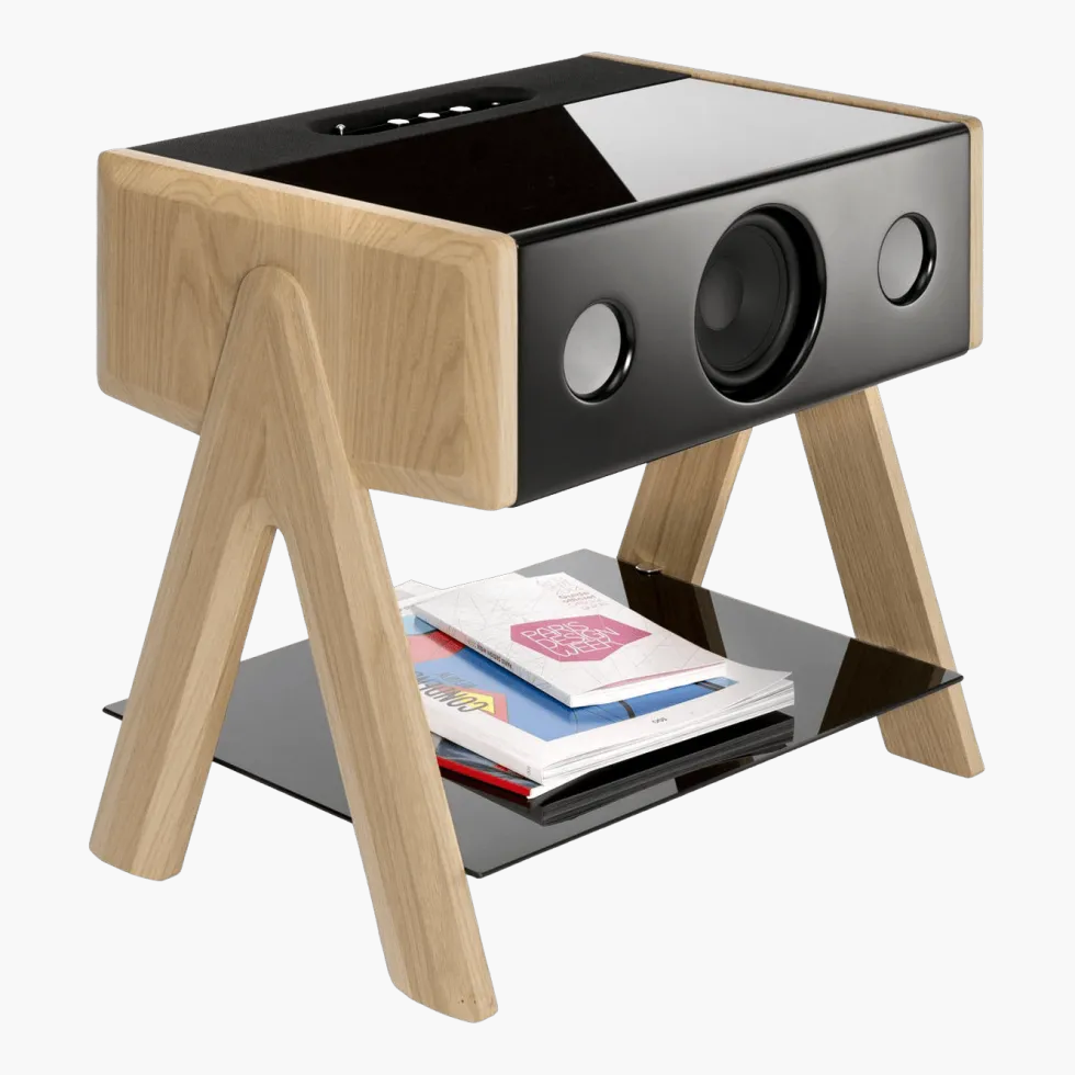Enceinte noire avec pieds en chêne Cube - La Boite concept