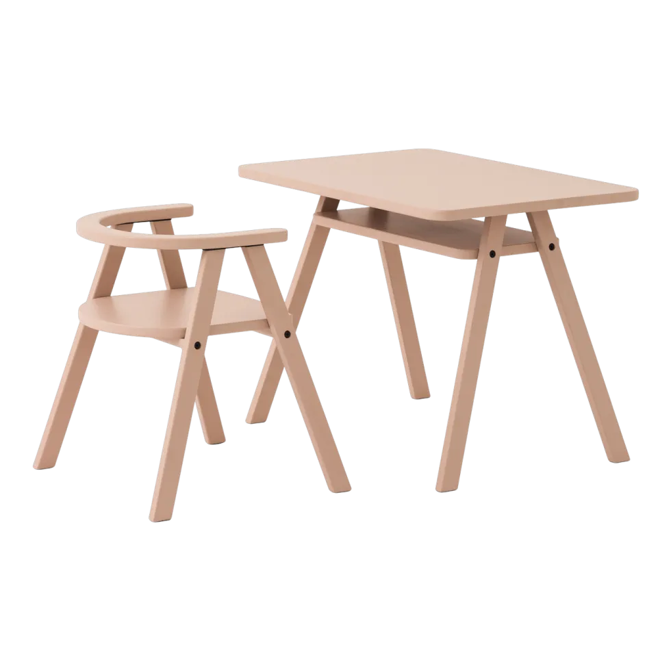 Ensemble bureau enfant avec 1 chaise en bois de hêtre massif rose blush Growing Green - Nobodinoz