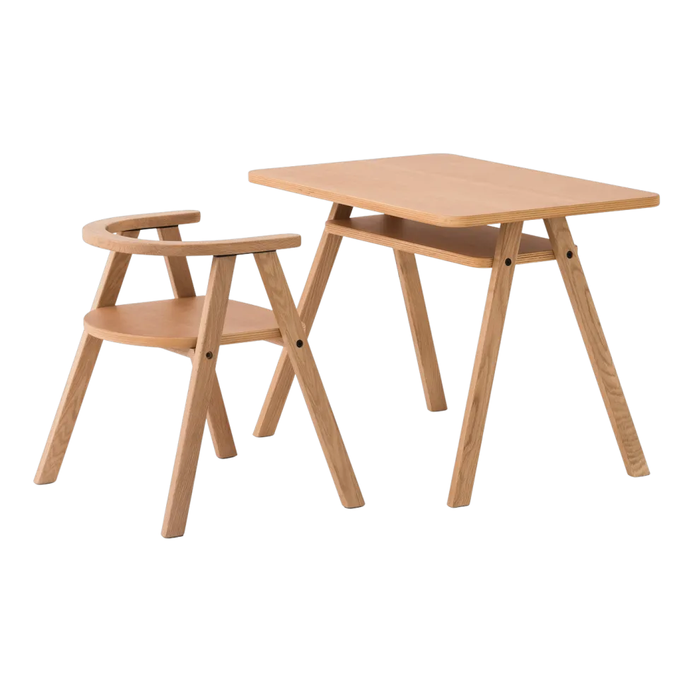 Ensemble bureau enfant avec 1 chaise en chêne massif naturel Growing Green - Nobodinoz