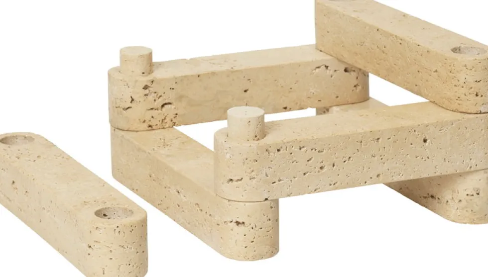 Ensemble de bougeoirs modulaires en travertin Newel - Ferm Living