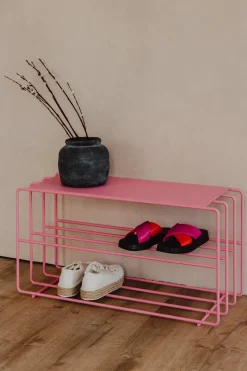Etagère à chaussures en acier rose 80x30x41cm Neva - Metallbude