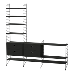 Etagère modulable en frêne et acier noir 200 x 200 x 30 cm Combinaison J - String furniture