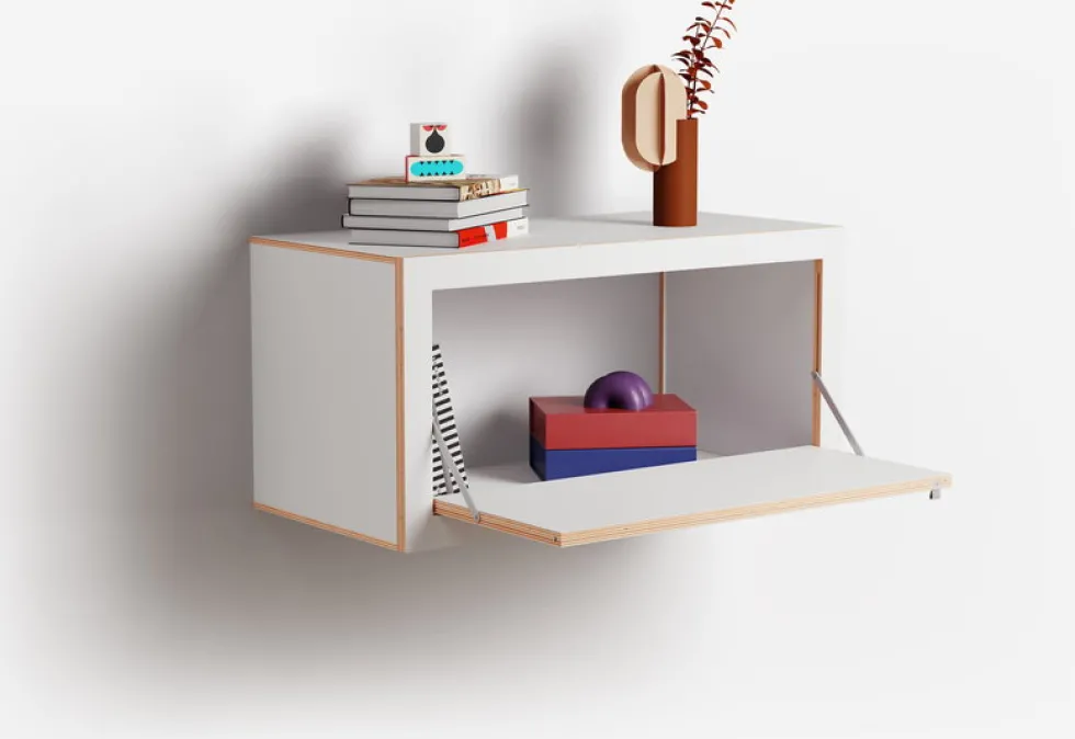 Etagère murale en bouleau teinté blanc 80x40x40cm Fläpps Box - Ambivalenz