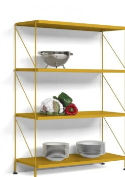 Etagère 4 niveaux sur pieds en acier laqué ocre Tria - Mobles 114