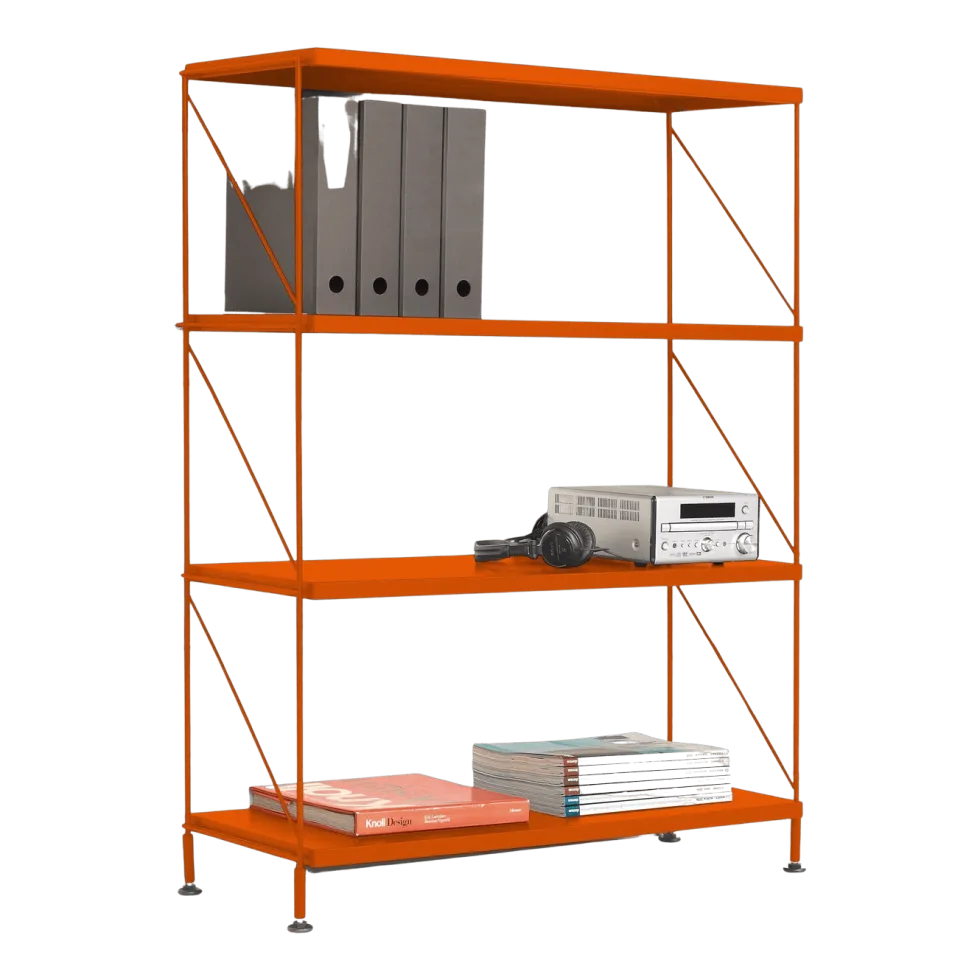 Etagère 4 niveaux sur pieds en acier laqué orange Tria - Mobles 114