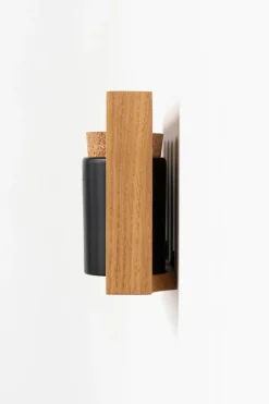 Etagère à épices en chêne naturel et bocaux en céramique gris 31x5,5x15cm Bocuse - das kleine b