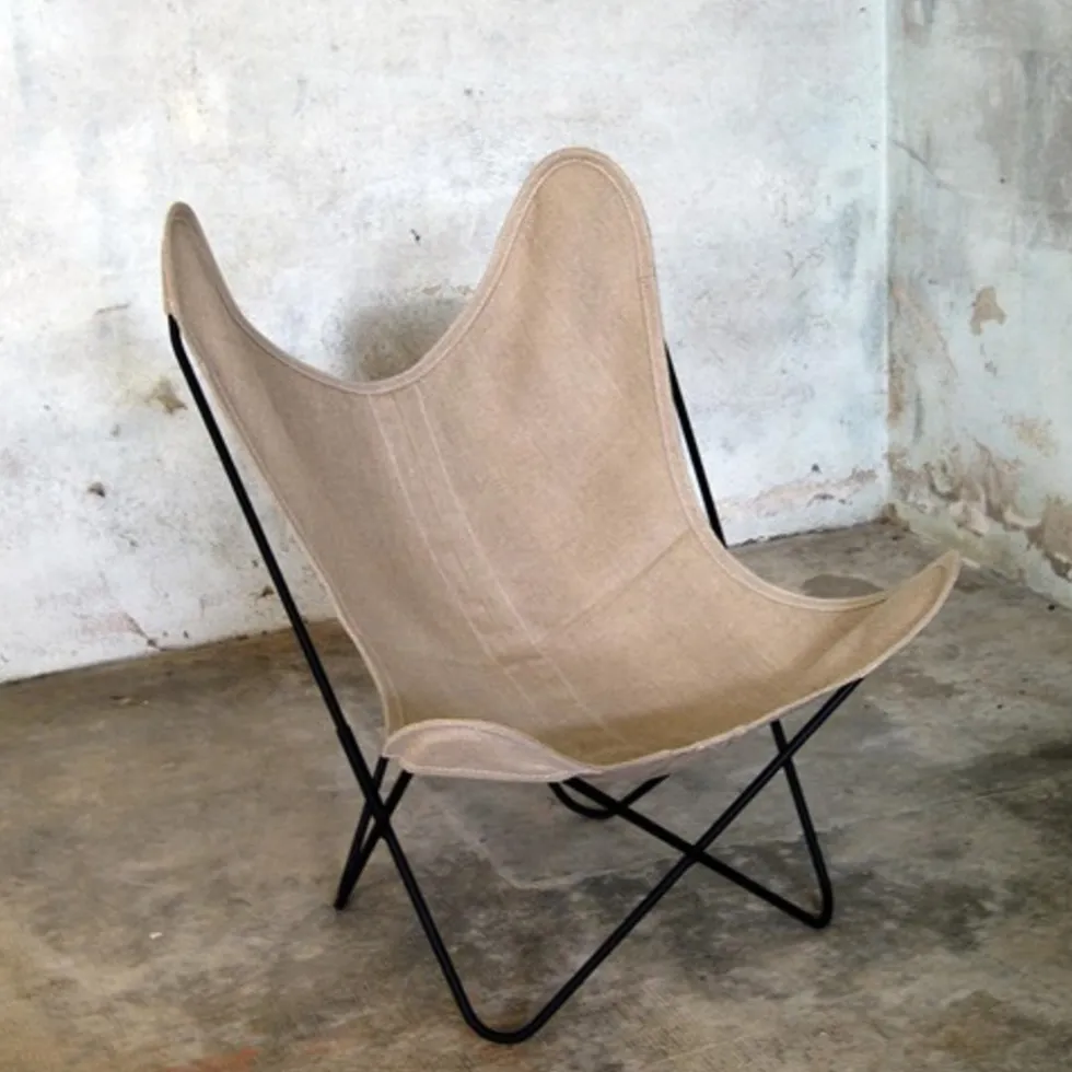 Fauteuil AA en lin ficelle avec structure en acier noir Lin Indoor - Airborne