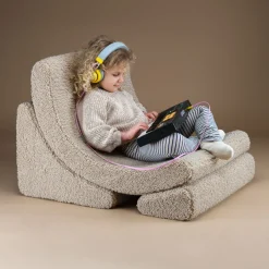 Fauteuil arrondit en sherpa bouclé biscuit 80x65x55 Moon chair - Wigiwama