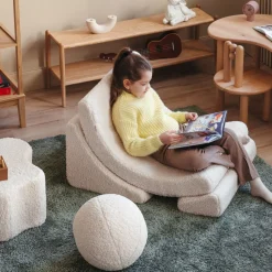 Fauteuil arrondit en sherpa bouclé blanc 80x65x55 Moon chair - Wigiwama