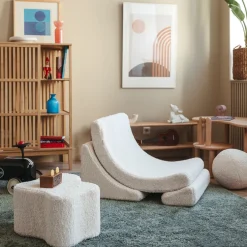 Fauteuil arrondit en sherpa bouclé blanc 80x65x55 Moon chair - Wigiwama