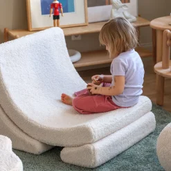 Fauteuil arrondit en sherpa bouclé blanc 80x65x55 Moon chair - Wigiwama