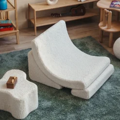 Fauteuil arrondit en sherpa bouclé blanc 80x65x55 Moon chair - Wigiwama