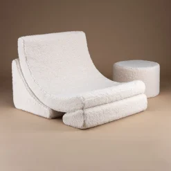 Fauteuil arrondit en sherpa bouclé blanc 80x65x55 Moon chair - Wigiwama