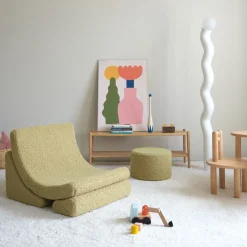 Fauteuil arrondit en sherpa bouclé matcha 80x65x55 Moon chair - Wigiwama