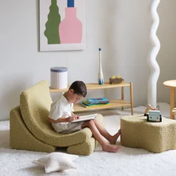 Fauteuil arrondit en sherpa bouclé matcha 80x65x55 Moon chair - Wigiwama