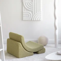 Fauteuil arrondit en sherpa bouclé matcha 80x65x55 Moon chair - Wigiwama