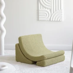 Fauteuil arrondit en sherpa bouclé matcha 80x65x55 Moon chair - Wigiwama