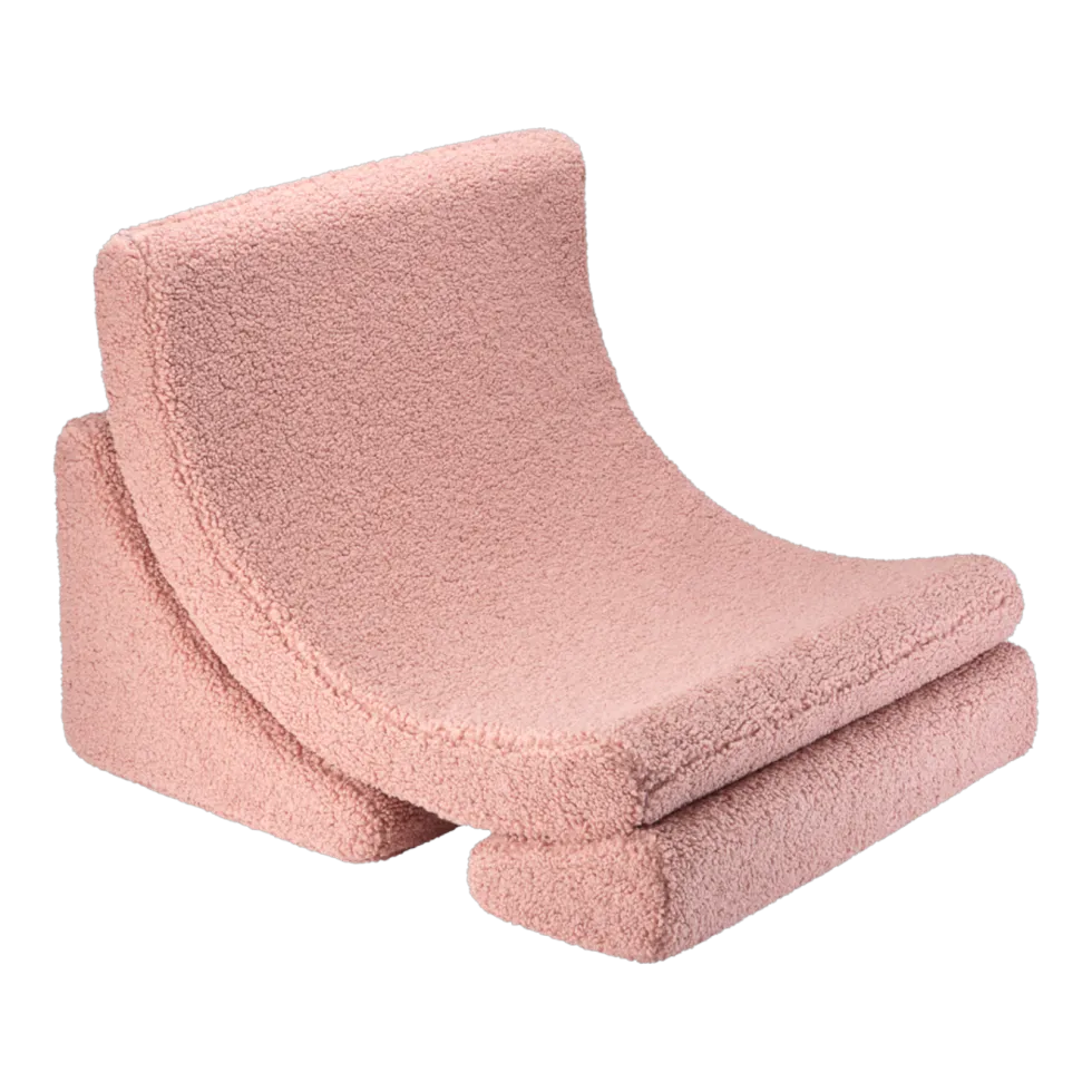 Fauteuil arrondit en sherpa bouclé rose 80x65x55 Moon chair - Wigiwama