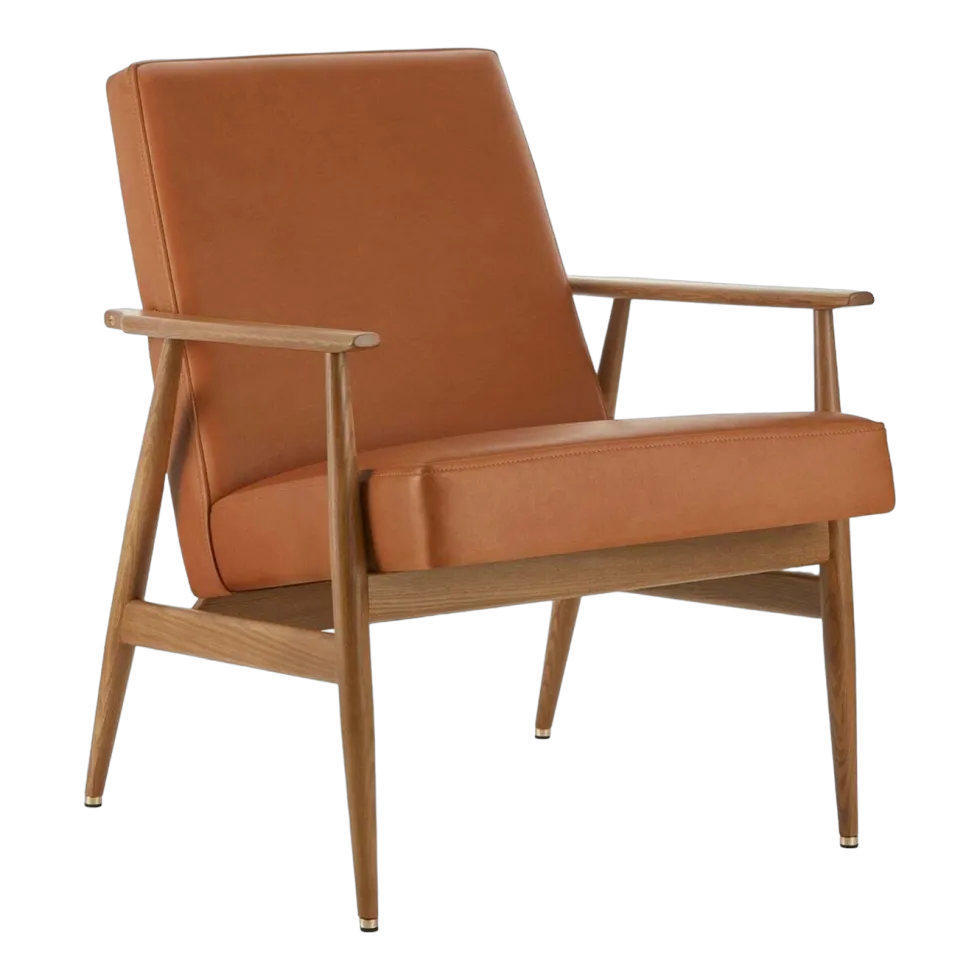 Fauteuil avec accoudoirs en cuir naturel cognac et frêne foncé 70 x 62 cm Fox - 366 Concept