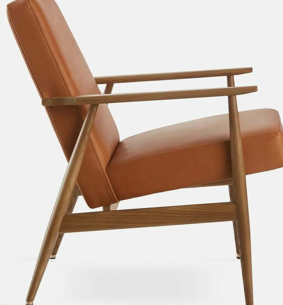 Fauteuil avec accoudoirs en cuir naturel cognac et frêne foncé 70 x 62 cm Fox - 366 Concept