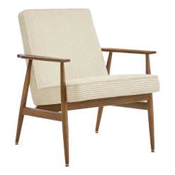 Fauteuil avec accoudoirs en tissu coco crème et frêne foncé 70 x 62 cm Fox - 366 Concept