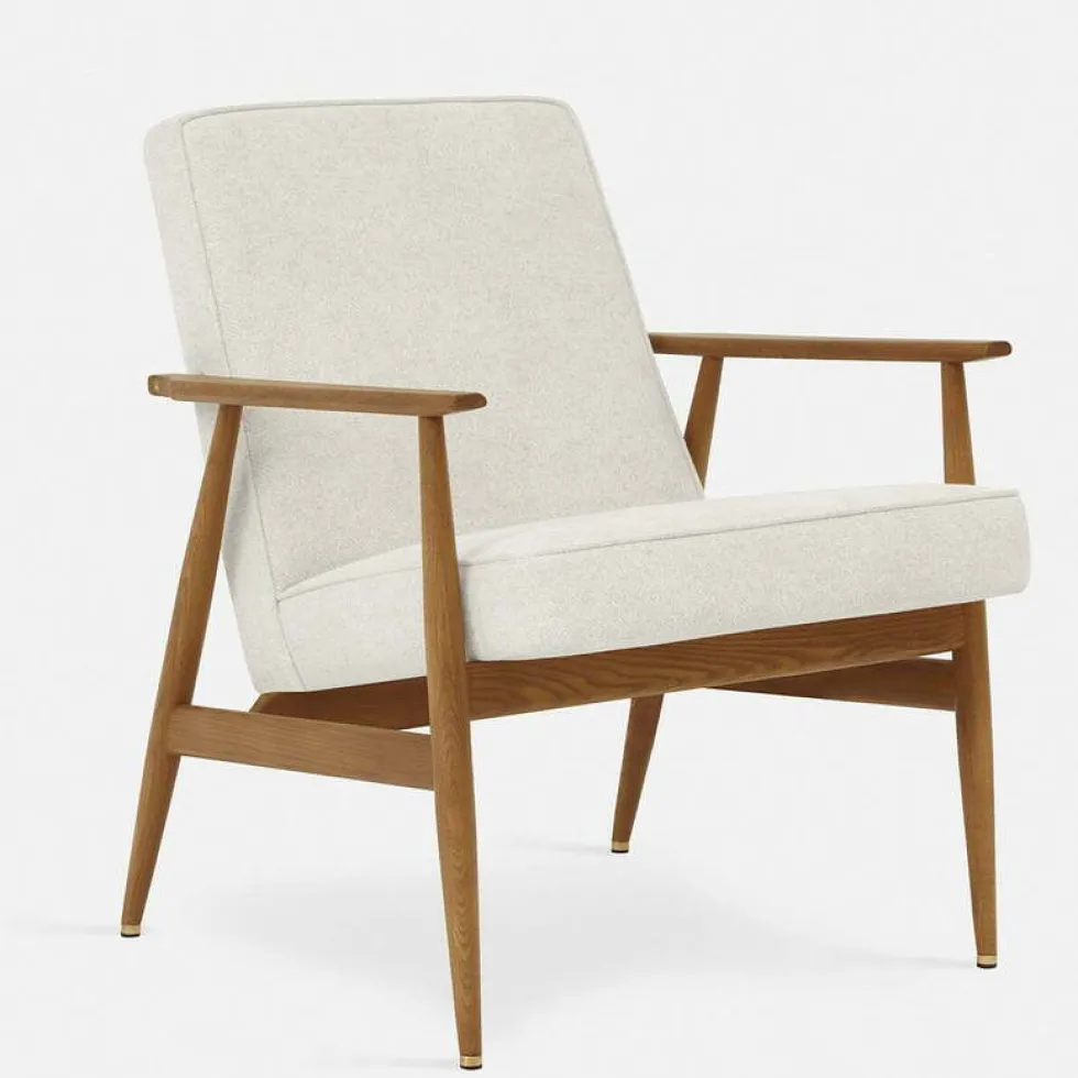 Fauteuil avec accoudoirs en tissu marbre blanc et frêne foncé 70 x 62 cm Fox - 366 Concept
