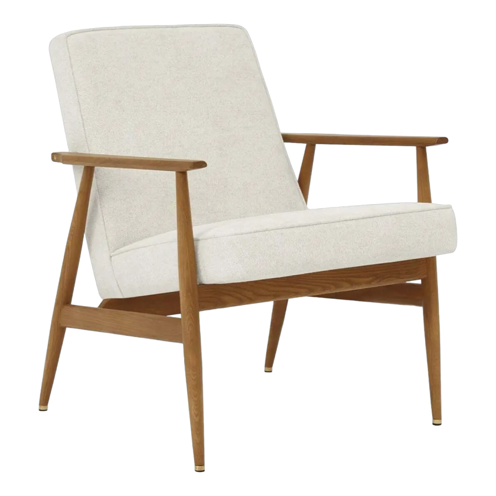 Fauteuil avec accoudoirs en tissu marbre blanc et frêne foncé 70 x 62 cm Fox - 366 Concept