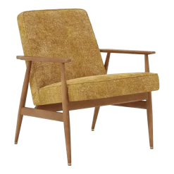 Fauteuil avec accoudoirs en tissu marbre moutarde et frêne foncé 70 x 62 cm Fox - 366 Concept