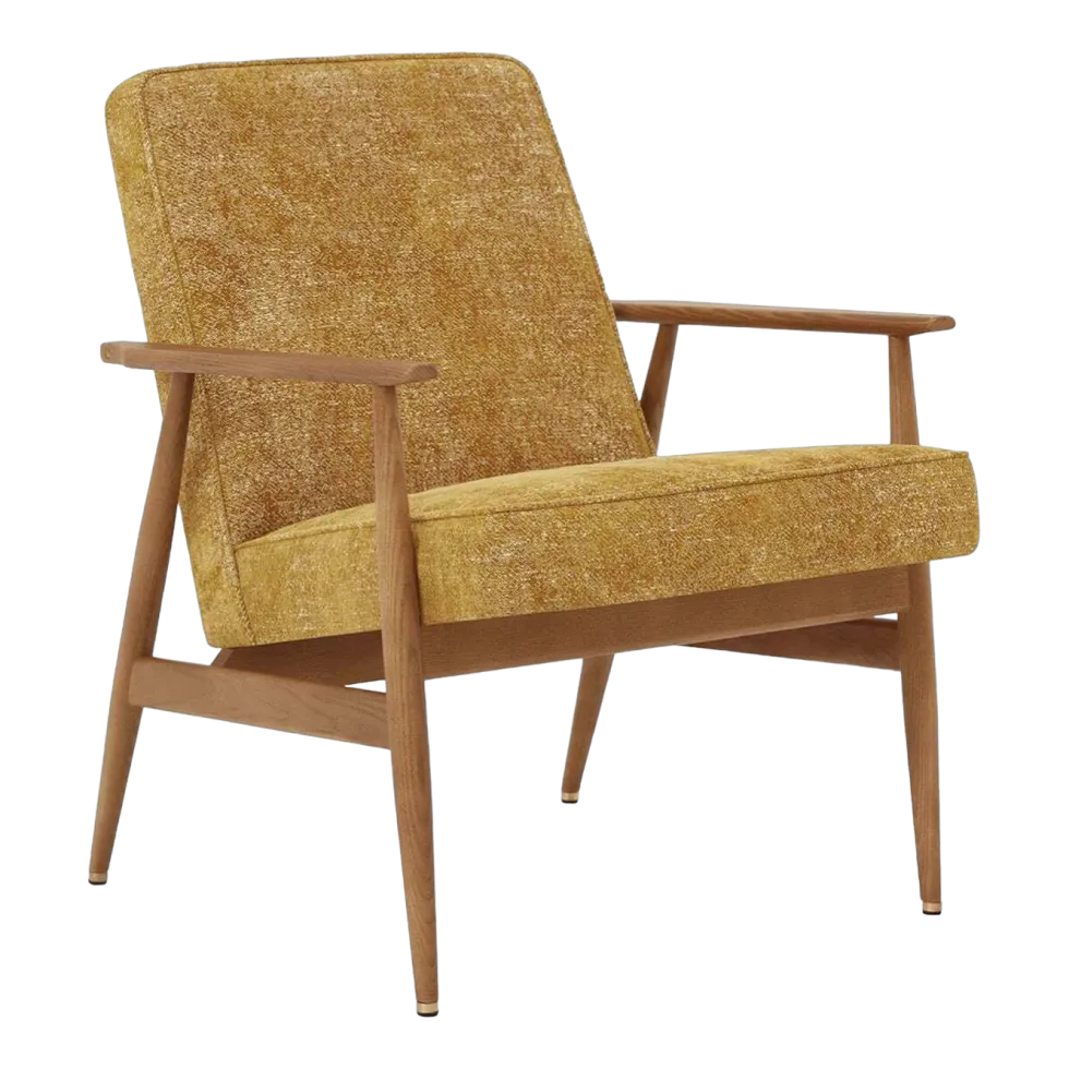 Fauteuil avec accoudoirs en tissu marbre moutarde et frêne foncé 70 x 62 cm Fox - 366 Concept