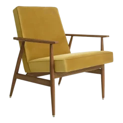 Fauteuil avec accoudoirs en velours brillant moutarde et frêne foncé 70 x 62 cm Fox - 366 Concept