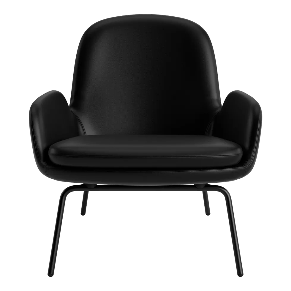 Fauteuil bas avec pieds en acier noir et assise en cuir noir Era - Normann Copenhagen