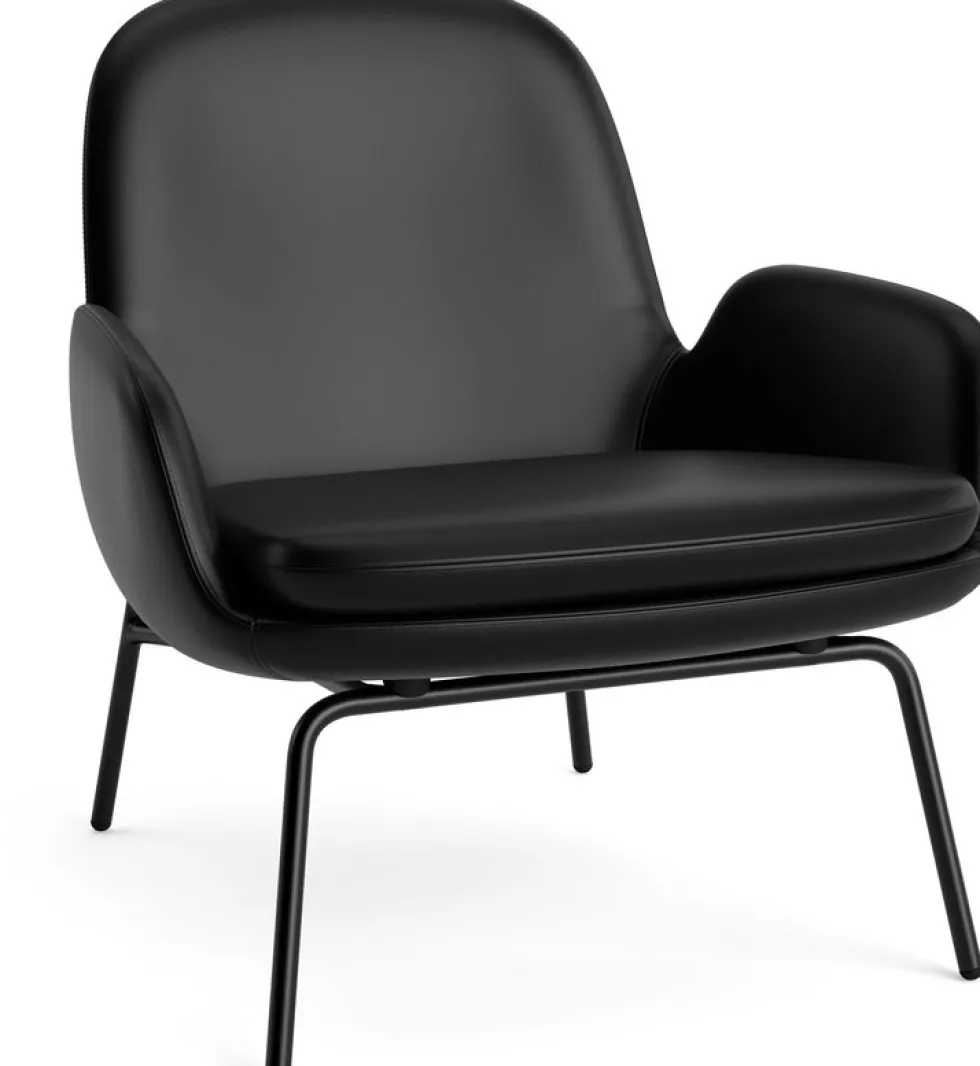 Fauteuil bas avec pieds en acier noir et assise en cuir noir Era - Normann Copenhagen