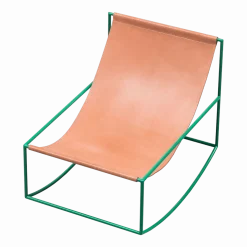 Fauteuil à bascule en métal vert et cuir 81x60x65cm- valerie_objects
