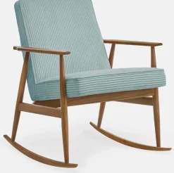 Fauteuil à bascule en tissu cord crème et frêne foncé 76 x 62 cm Fox - 366 Concept