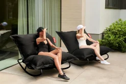 Fauteuil à bascule extérieur en métal noir avec coussin gris orage Rock 'n Roll Combi - Fatboy