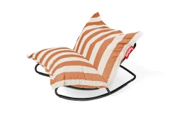 Fauteuil à bascule extérieur en métal noir avec coussin rayé orange crème Rock 'n Roll Combi - Fatboy