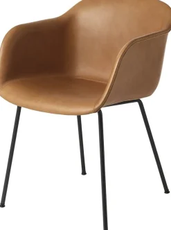 Fauteuil cognac piétement tubes et assise cuir Fiber - Muuto