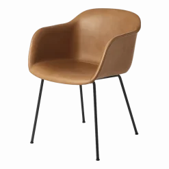 Fauteuil cognac piétement tubes et assise cuir Fiber - Muuto