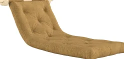 Fauteuil convertible en pin 75x200cm avec son matelas ocre golden ochre Hooked raw - Karup Design