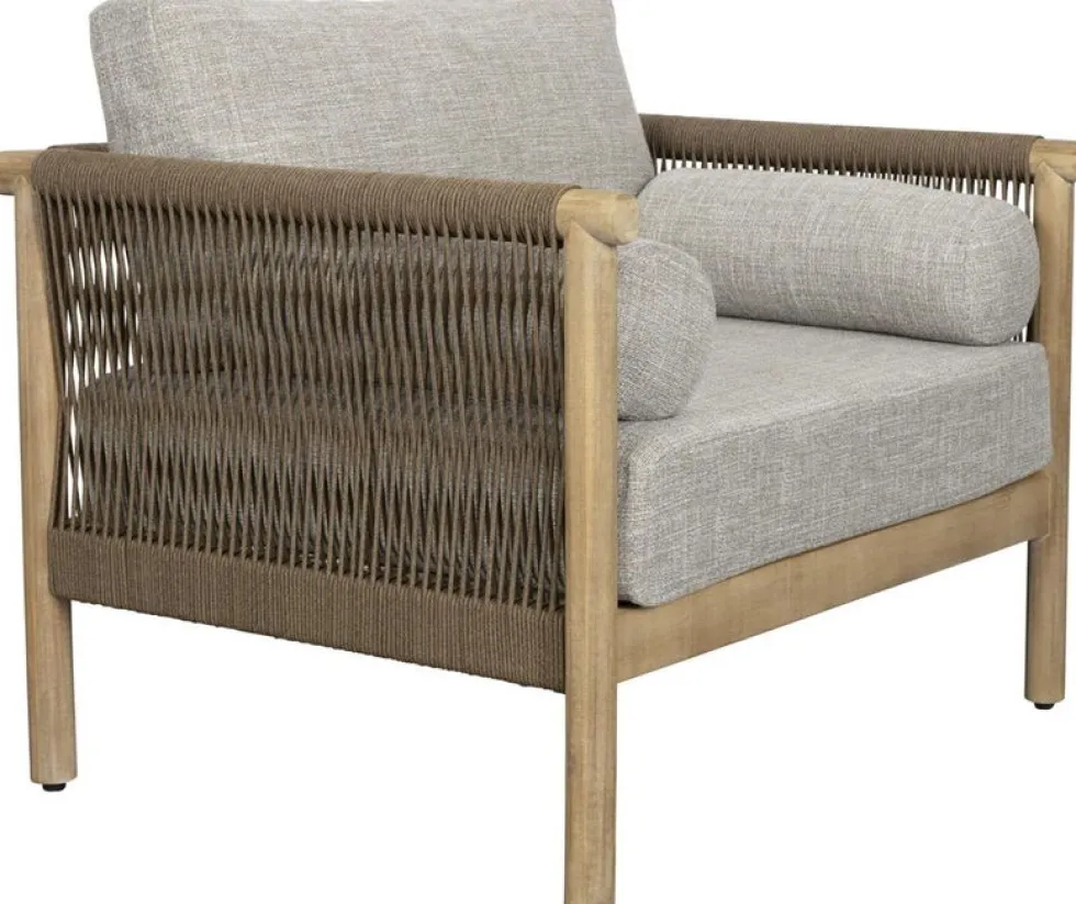 Fauteuil de jardin en bois d'acacia et tissu en polyester gris 84x95x68cm Oasis - Dutchbone